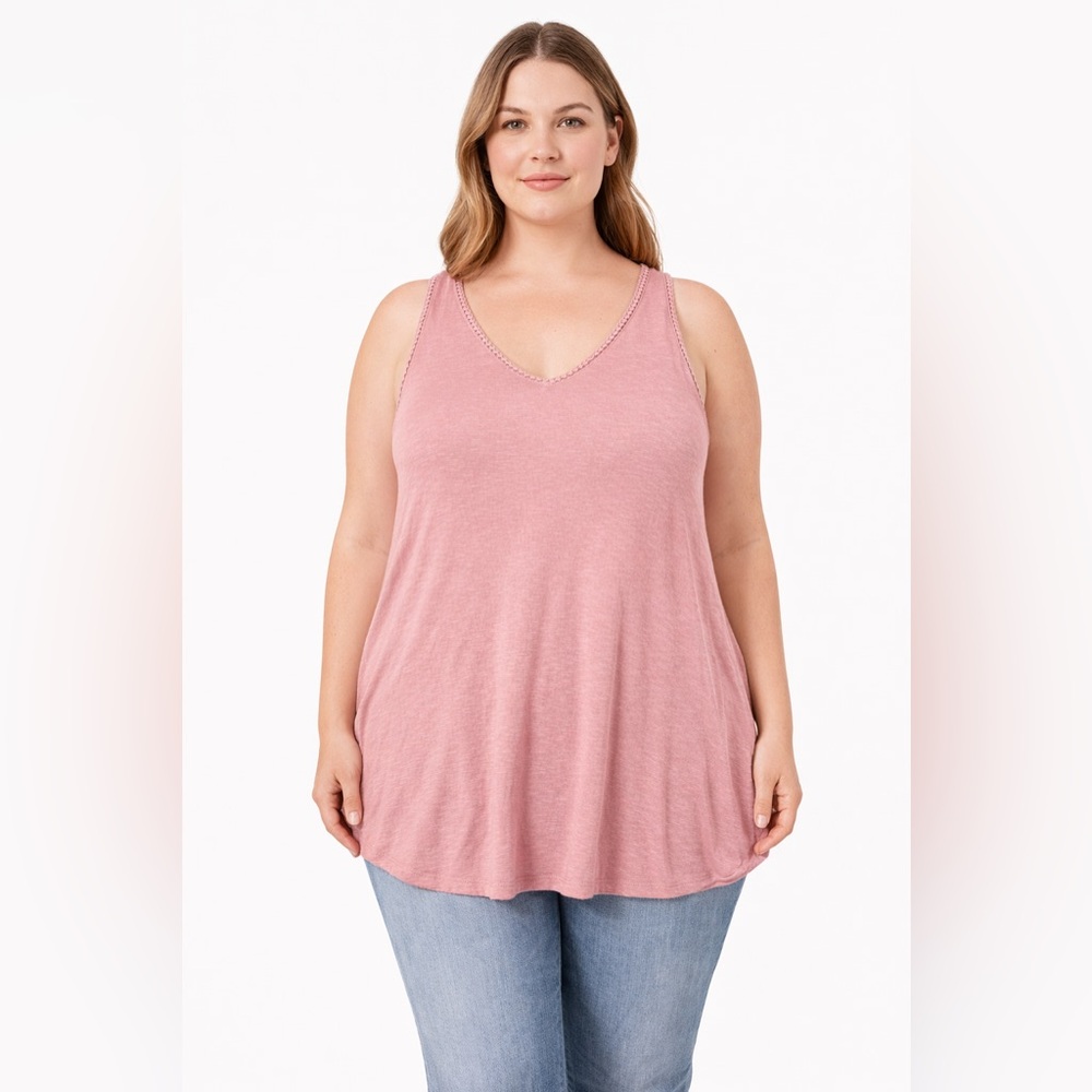 Lane Bryant Dusty Pink Crochet Trim Tank Top Size 18/20